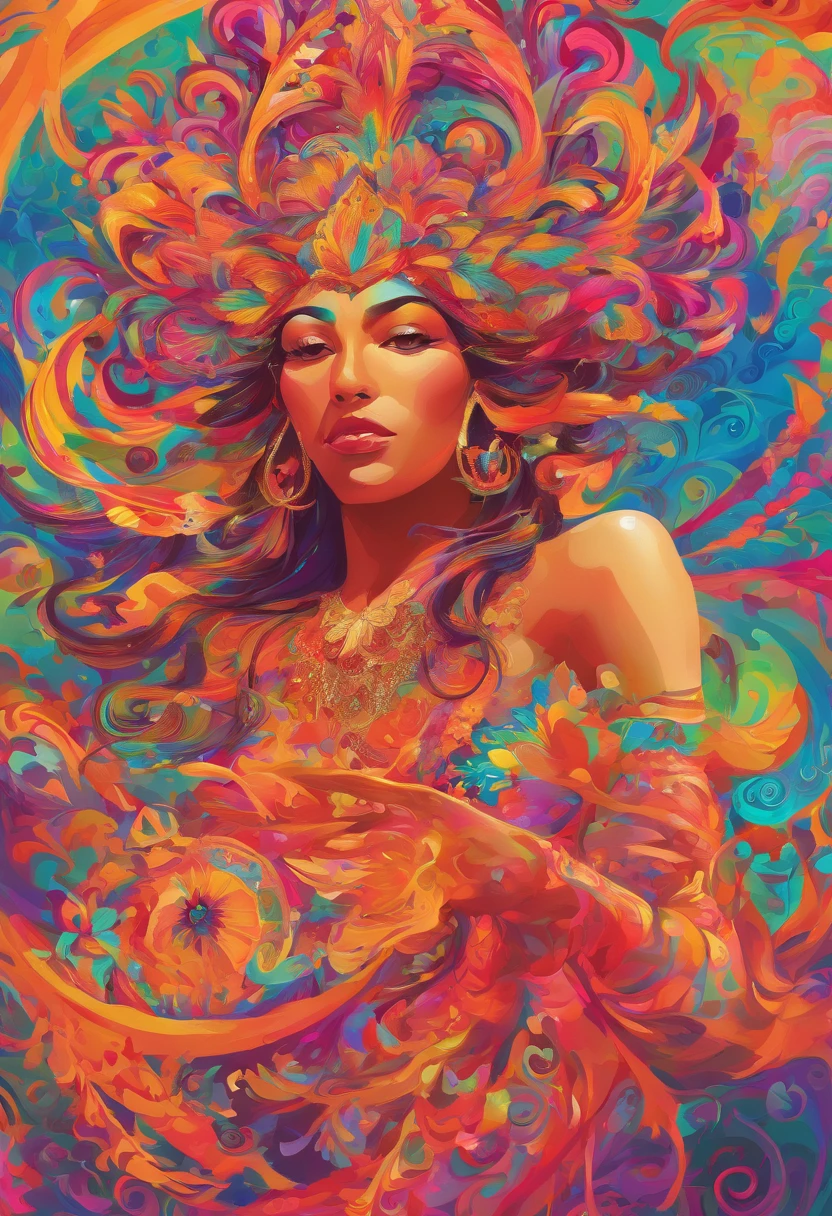 highly detailed), (illustration), (intricate), (beautiful face), (attractive body), (complete body picture), modern indian goddess, transparent clothes, dynamic pose, flying flower petals, colorful, eye-catching, heavenly.