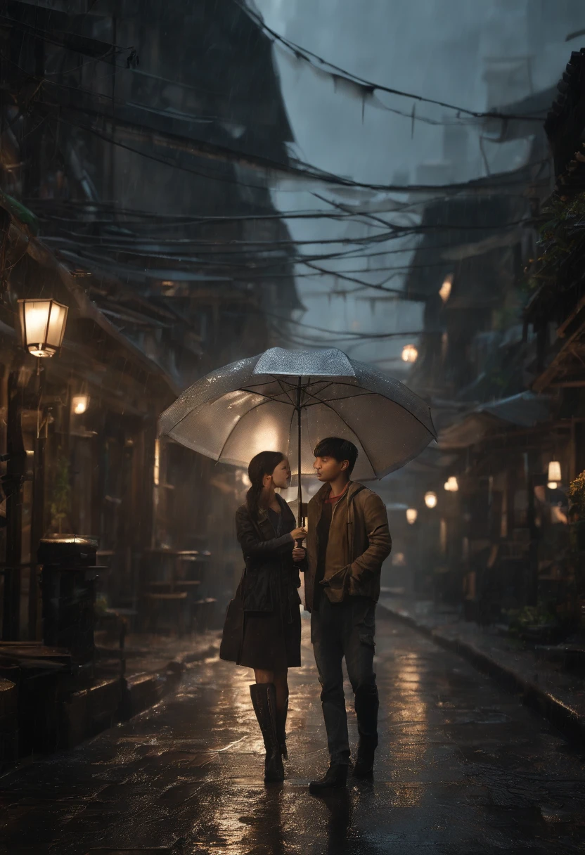 (extremely detailed CG unity 16k wallpaper:1.1), (Denoising strength: 1.45), (tmasterpiece:1.37), (Kowloon Walled City), (((extremely detailed))), ((ultra-detailed)), flowing, Telegraph Pole, solo, 1girl, bnematic lighting, vest, (Delicate face)(rain), (girl hold an umbrella), grey sky, lonely, (city), beautiful detailed eyes, detailed wet clothes, blank stare, dynamic angle, umbrella, expressionless, wet, alley, swirl, ((illustration)), god rays, sparkle, glowing light, ((masterpiece)), (((best quality)))