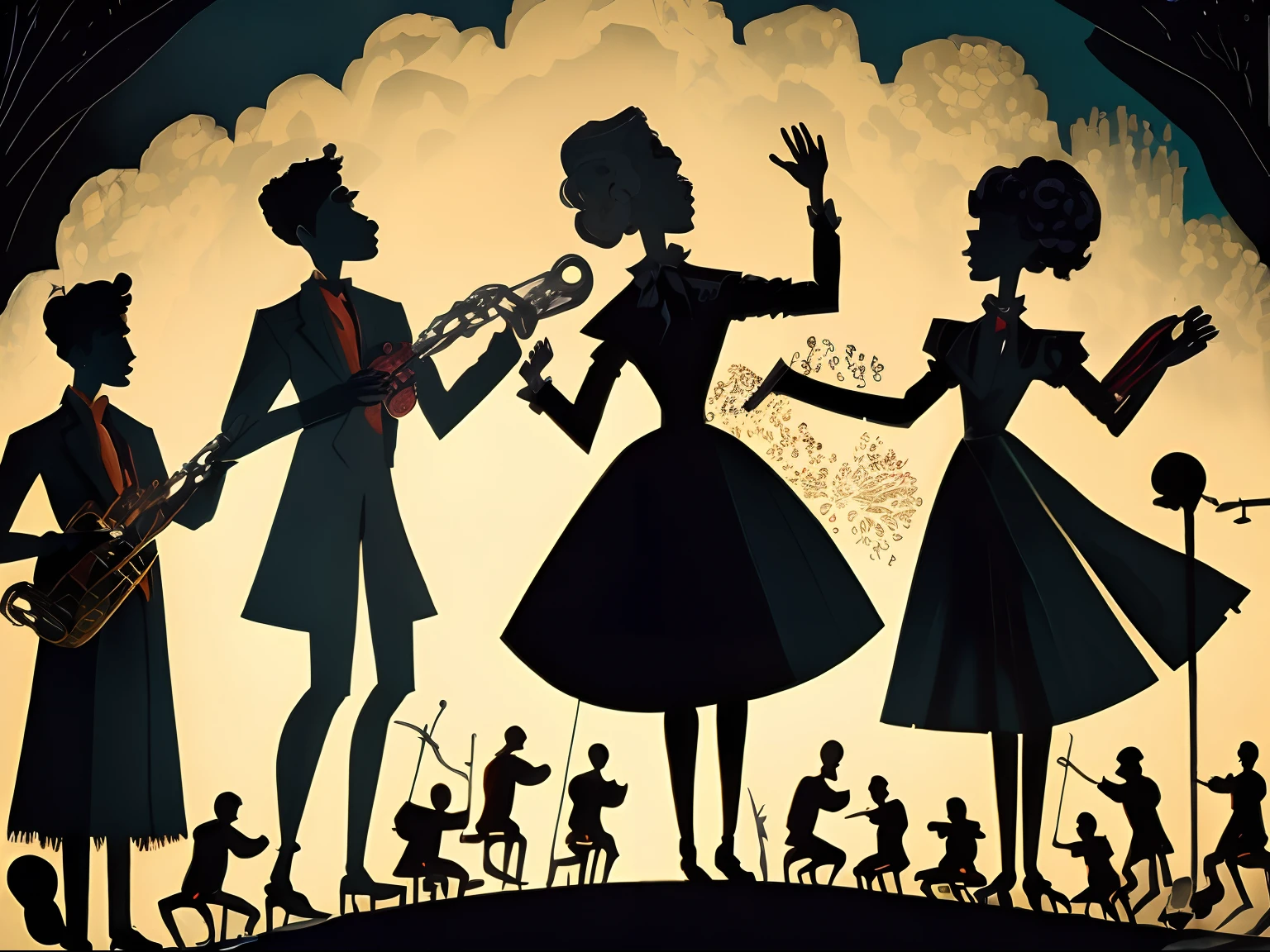 Lotte Reinige Style, Musical theatre, opera, a group of people playing musical instruments