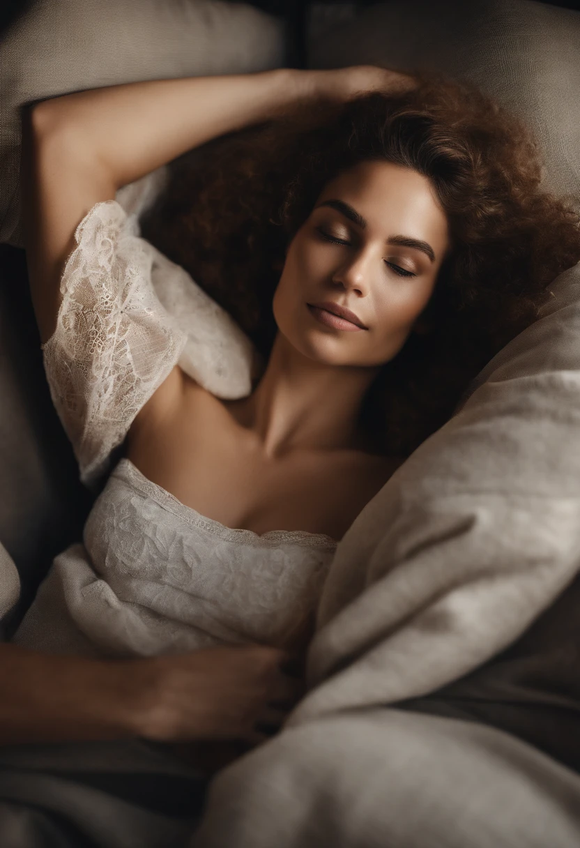 Menina na cama sensual, de calcinha branca