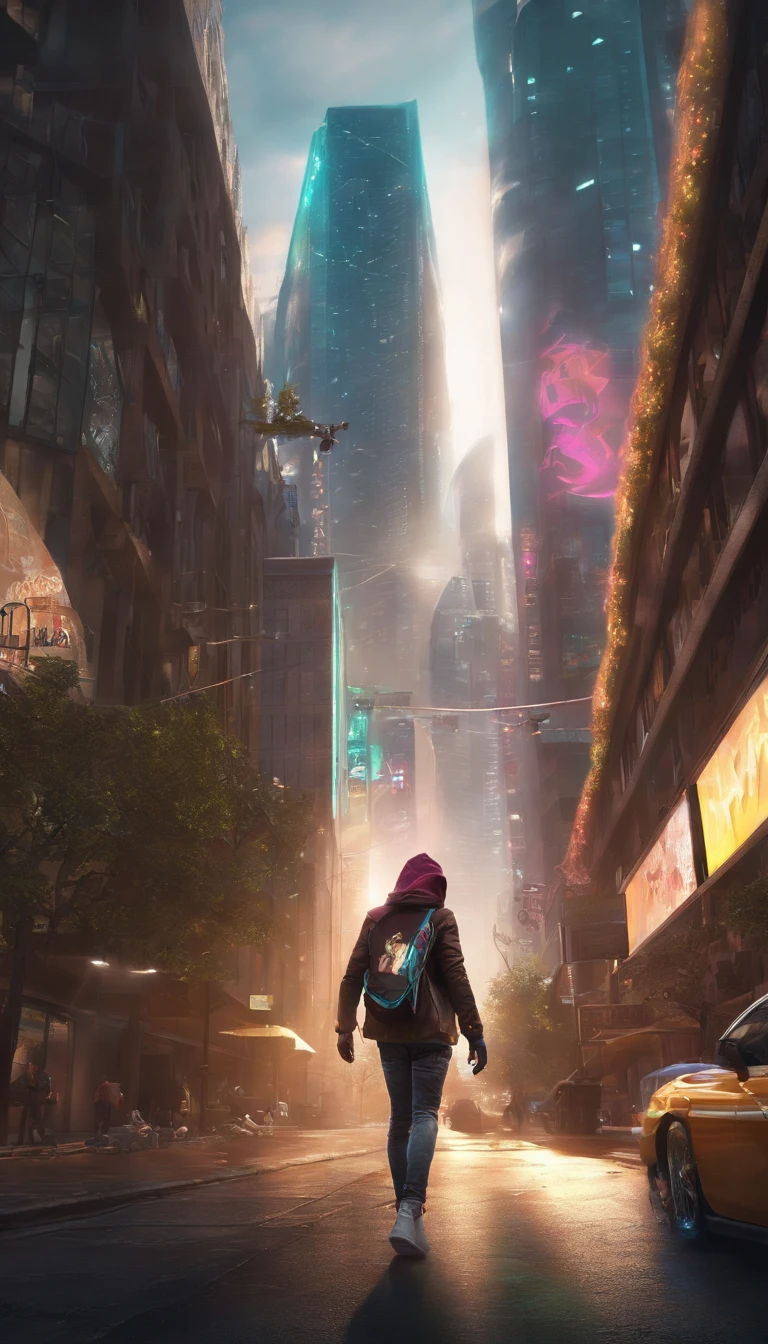 Dynamic angle, ((Full body posing:1.5), (colorful:1.2), (extremely detailed CG unity 16k wallpaper:1.1), (Denoising strength: 1.45), (tmasterpiece:1.37), ((official art)), Skaters play cyberpunk on streets with tall buildings and graffiti、, god rays, sparkle, glowing light, ((masterpiece)), ((best quality)), UHD, award winning