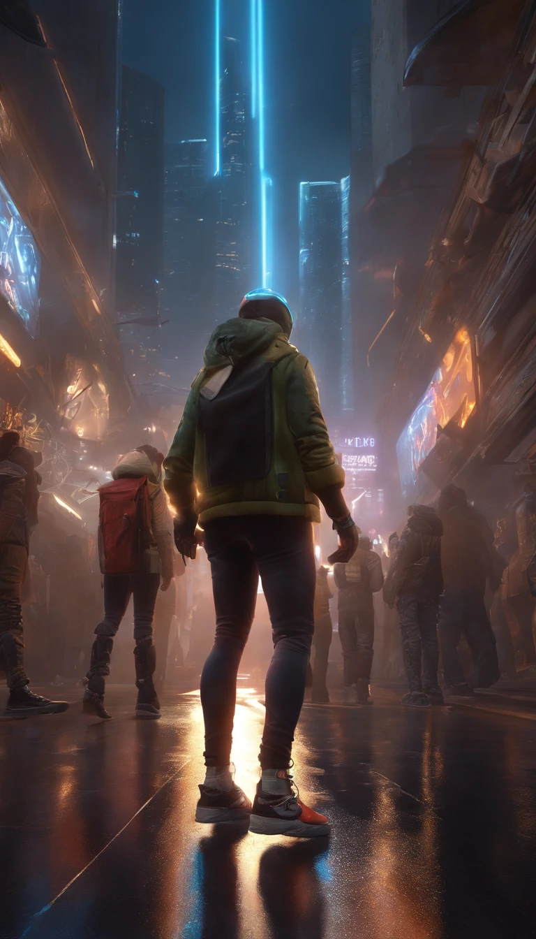 Dynamic angle, ((Full body posing:1.5), (colorful:1.2), (extremely detailed CG unity 16k wallpaper:1.1), (Denoising strength: 1.45), (tmasterpiece:1.37), ((official art)), Skaters play cyberpunk on streets with tall buildings and graffiti、, god rays, sparkle, glowing light, ((masterpiece)), ((best quality)), UHD, award winning