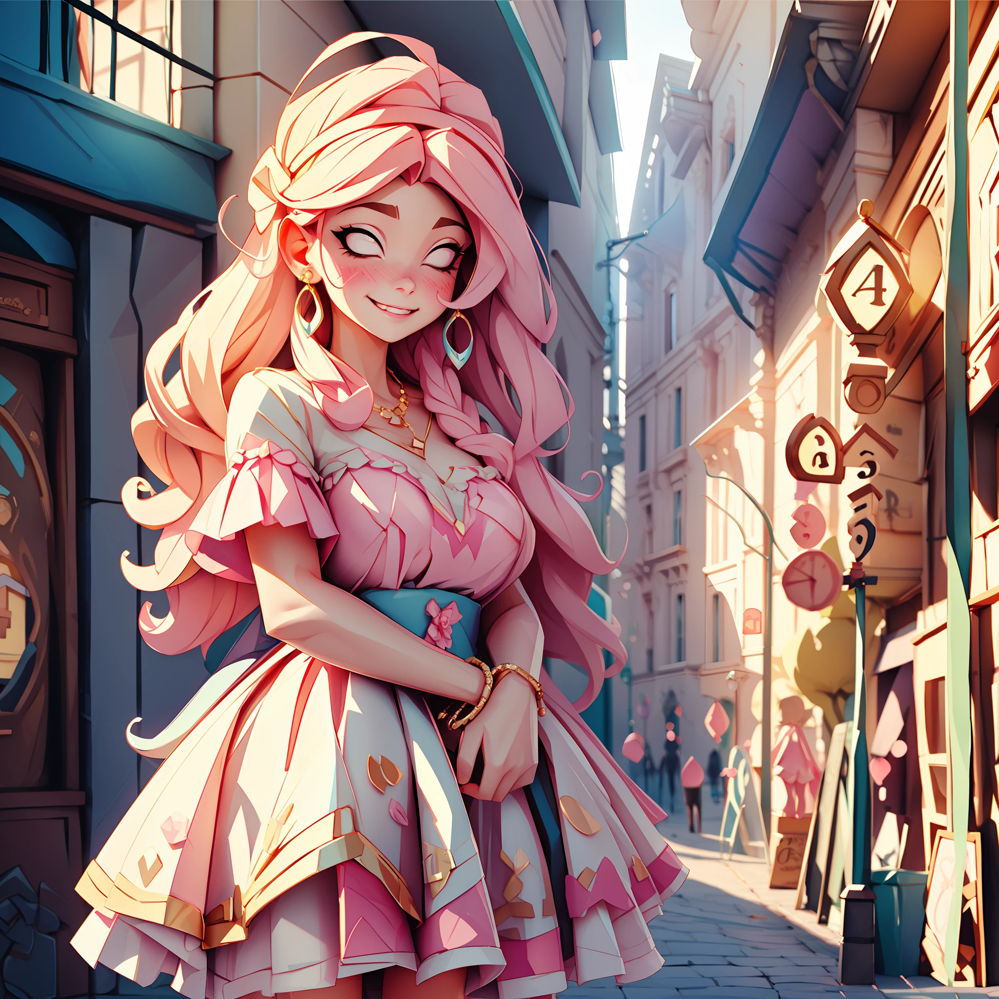 A light blush colors her cheek. It may hint at her joy or her annoyance, but her beauty charms all, masterpiece, best quality