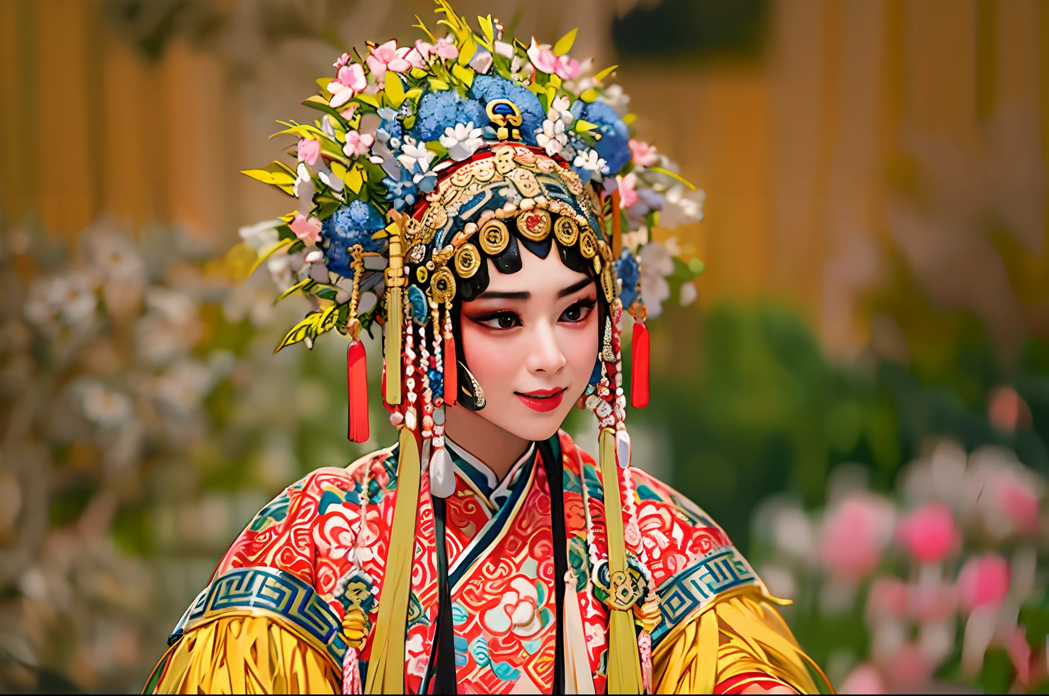 Natural lighting, Masterpiece, finely detailed, Best quality, 超高分辨率, 8k hdr, Top quality, Amazing, Professional lighting, Sharp focus, beijing opera，Opera costumes，beautidful eyes，Traditional Chinese opera style，be on stage，Phoenix crown