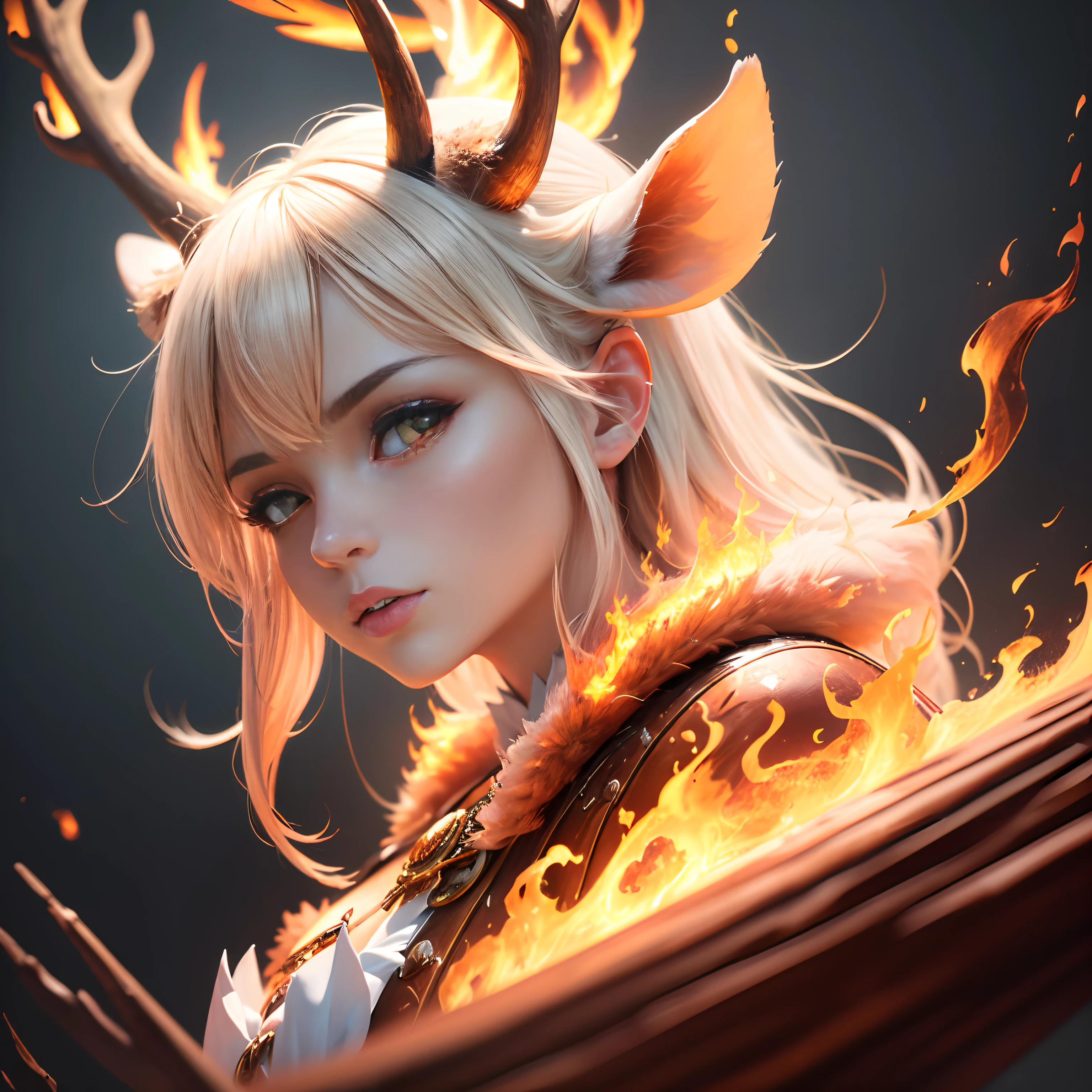 (best quality,highres,ultra-detailed,realistic:1.37),anime,white background,flaming,deer antler,fire,anime art style,shining flames,sharp focus,vivid colors,stylized,glowing antlers,soft lighting,extraordinary detail,surrealistic flames,ethereal beauty,anime girls