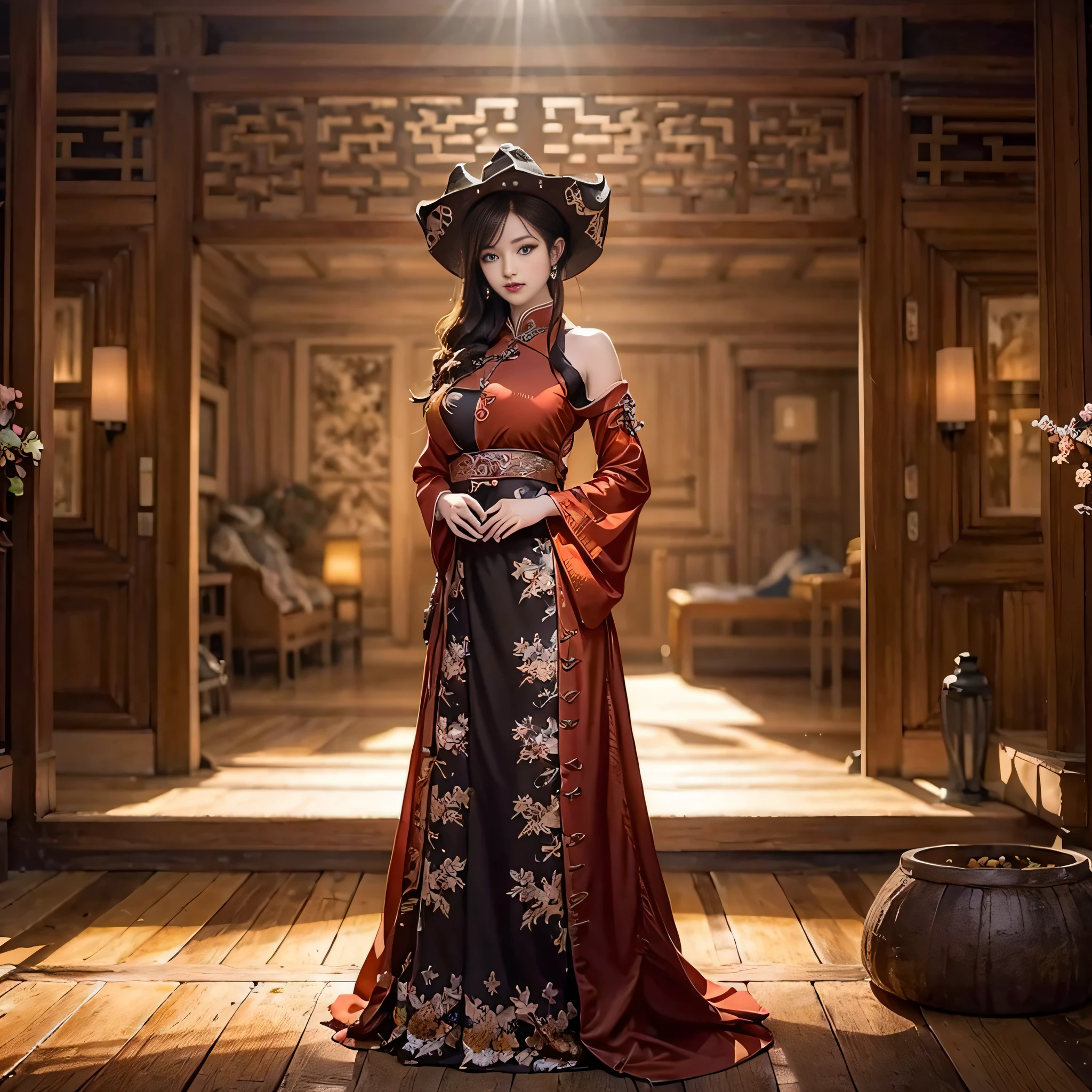 empress, Atmospheric makeup,Delicate facial features,Daytime room, Tang style, the queen in black gold Tang suit on the throne, Tang suit Hanfu, sitting on a dragon chair, Full body photo, huge ancient Chinese palace background, Oil painting style, beautiful shape, 32K, halo, 3d, Blind box toy style, Cinematic lighting, god rays, Best quality, Ultra High Definition ,Reality blockbusters,Super Hi-Res