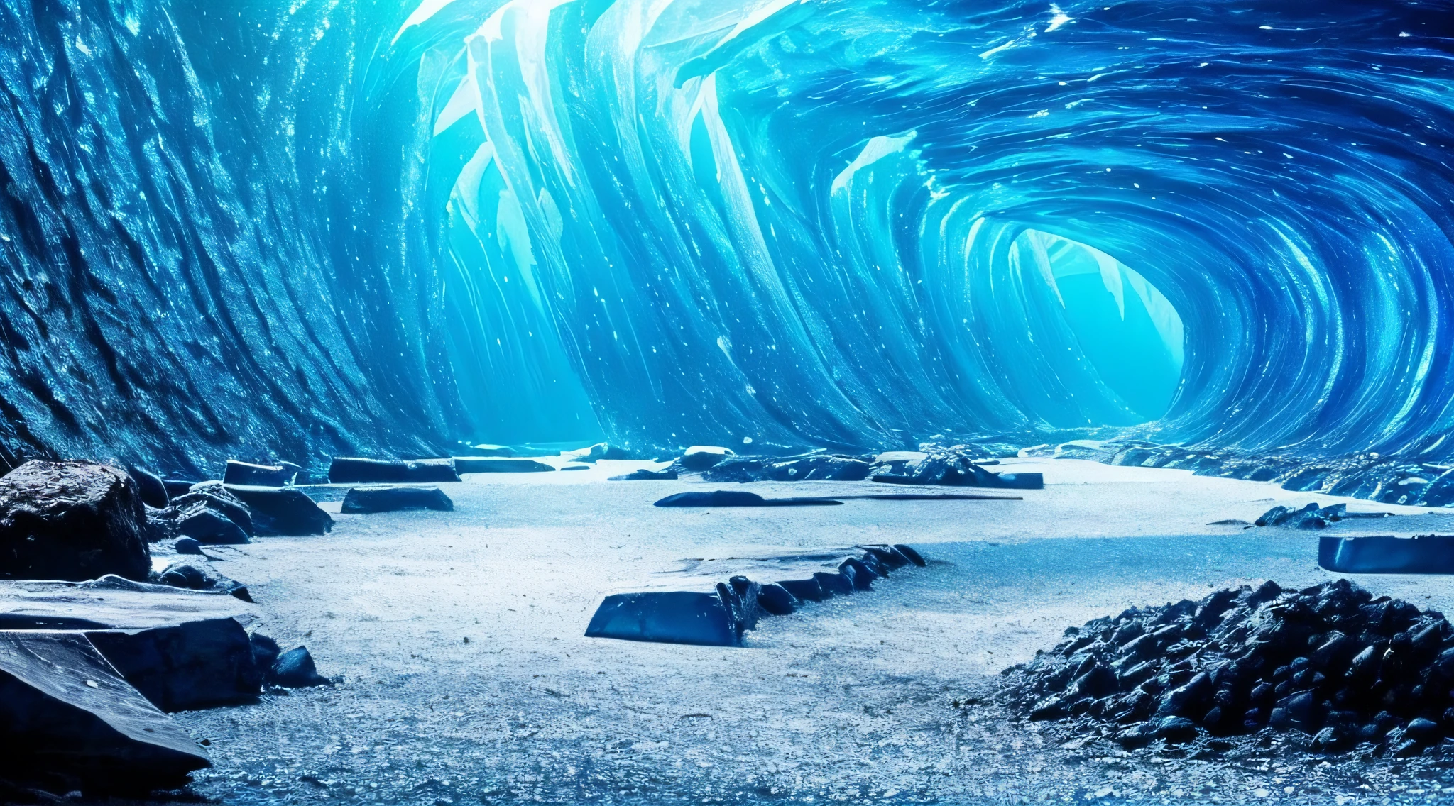 Blackground photo, Deep blue, sea, Ice path,1 eel, fantasy