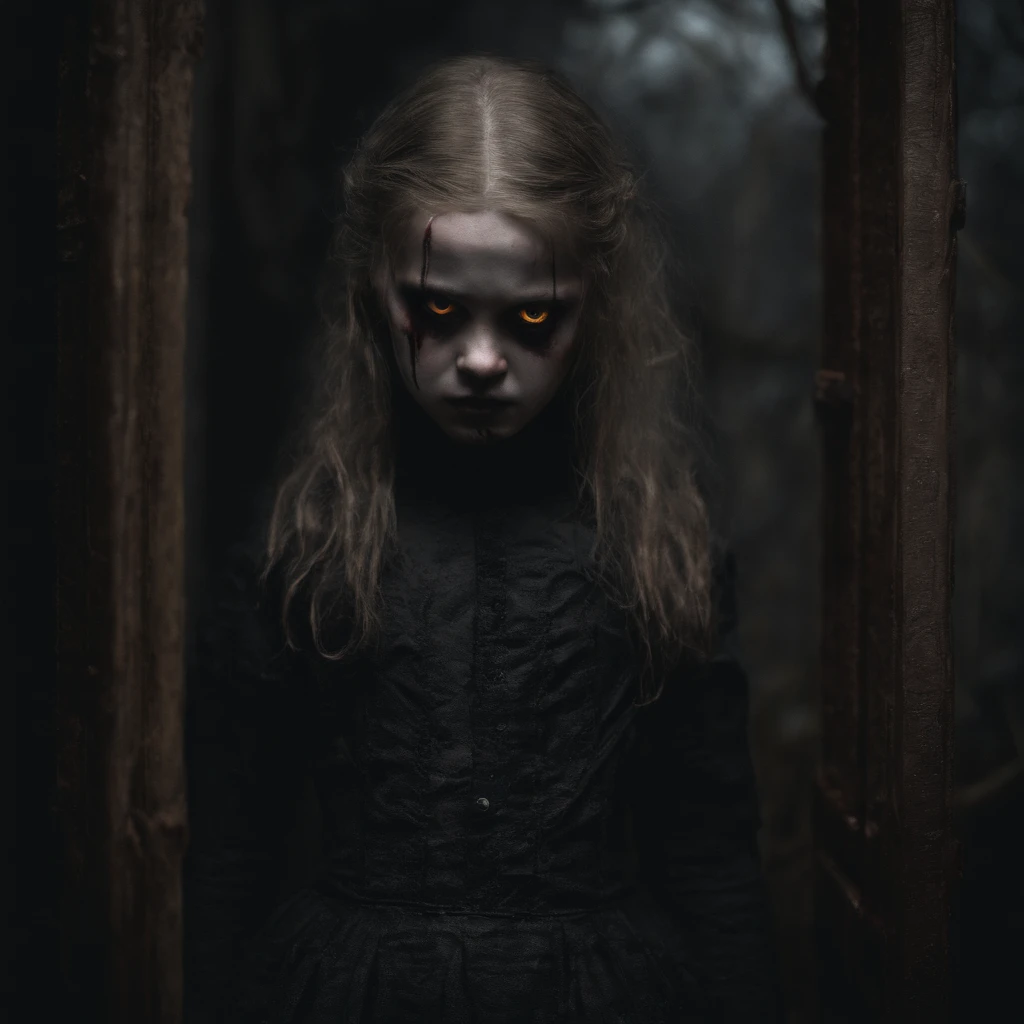 Deep in the mountains of Europe、exorcist, European, 10-year-old girl possessed by a demon, The girl on the bed asks, Yellow eyes, yellow pupils, Arms tied to bed, Leg seat, Girl in a whitish camisole, Self-inflicted scars on the face or body, Girl opens mouth wide, wrinkles between eyebrows, growl in the form of a devil, Childish face, Beautiful American Girl, Various hairstyles (Photo Real: 1. 4), Shot with Canon 5D MK4, Shot with Canon EOS 5 D Mark IV, Shot with Canon EOA 6 D Mark II, Very detailed face and skin texture, Detailed eyes, Double eyelids, Face-to-face configuration, Various poses, (8K (8K, The highest image quality, masutepiece: 1.2), (Realistic, Photorealistic: 1.37) Super Detail, One girl, Bruised body, pale skin tone, Dark room, Candles on the shelves, Crossing the wall, anguished expression, Dirty skin and clothes, Blood-stained sheet, Veins floating on the face, Screaming Rampage、Make a strange voice