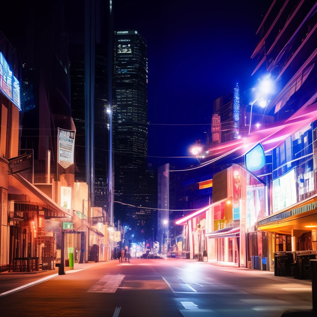 cyberpunked：Futuristic cityscape with bright lights and bright moonlit night in the background、Starry Night、