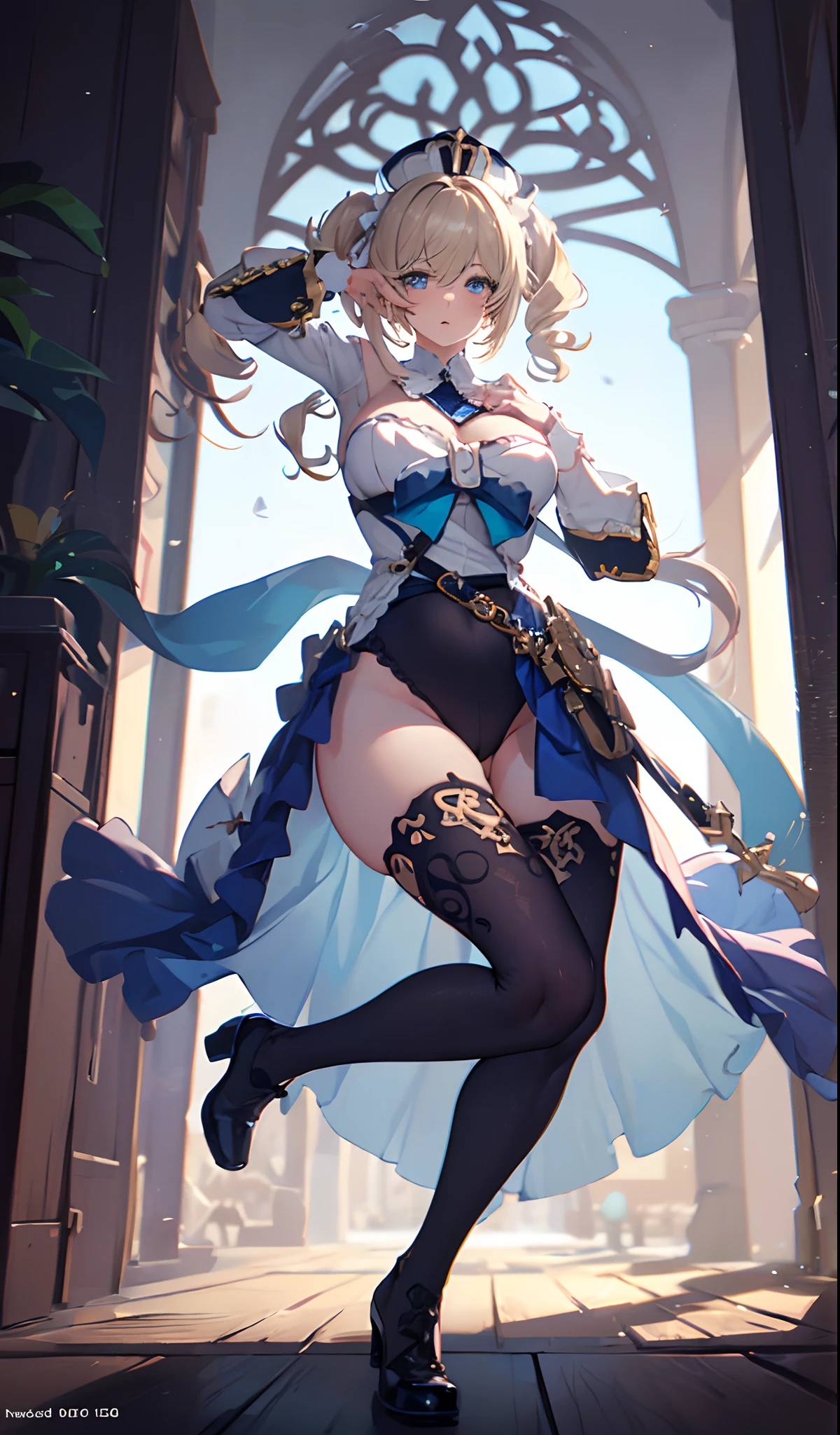 mastepiece, official art, realistic shaded perfect body, seductive barbaradef portrait, barbaradef, 4k, 1girl, solo,cowboy shot, long hair, up skirt,micro skirt, outdoor, white pantyhose, blush, shy, walking, low angle shot, (((best quality))), ((Ultra-detailed)), (Illustration), ((extremely delicate and beautiful)),looking at viewer, medium breasts, pantyhose,cyan eyes, blond hair, blue bow, blue bowtie, (blueskirt:1.4), shirt,solo, striped, striped bow, striped bowtie, swept bangs, white shirt,(huge ass:1.4),(wide hips,narrow waist:1.3), naughty face, flustered, surprised,(masterpiece, best quality:1.4),high quality, highly detailed,detailed,perfect,(Highres), (Detailed Illustration), Ultra-Detailed, Ambient Light, Realistic Shadows, Detailed Face, (Detailed Hair:1.2), Dim Lighting, Indirect Lighting, Reflections, Detailed Face, (Detailed Hair:1.2), (Desaturated:1.4), (Hyper-Detailed Eyes:1.2), (Detailed Hair:1.2), (Hyper-Detailed Eyes:1.4), (Detailed Eyes:1.6),Standing,