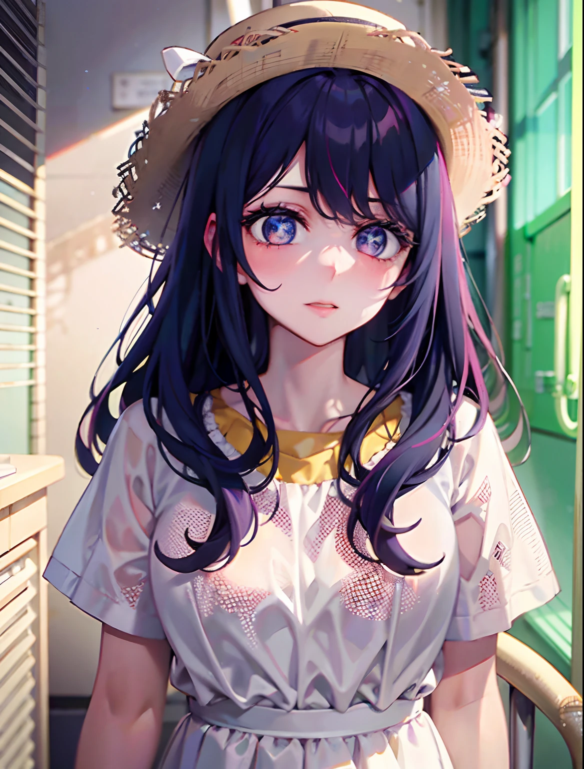 (Realistic painting style:1.0), Masterpiece, Best quality, absurderes, comic strip, illustration,
1 girl, Long hair, Sexy girl, Young sexy girl, Korean girl, {Breasts}, Wendy,
A girl leans against a green door with her arms crossed, Green door with window, A girl with long hair,