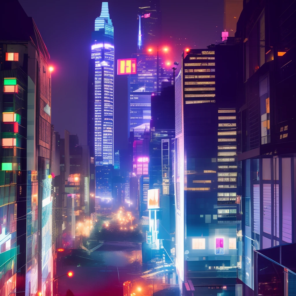 cyberpunked：Futuristic cityscape with bright lights and bright moonlit night in the background、Starry Night、