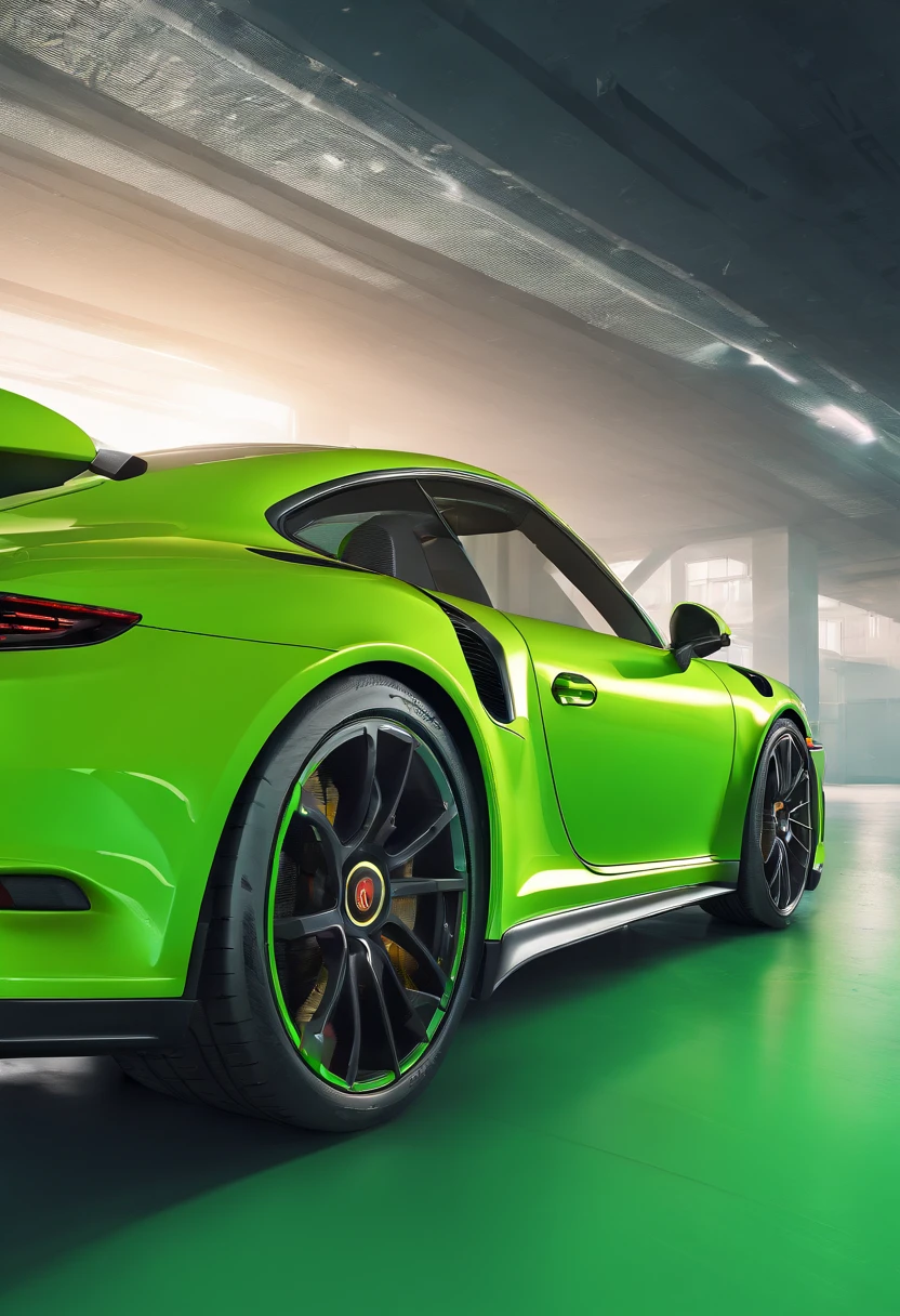 Sport Porsche 911 turbo s, ((green)), intense colors