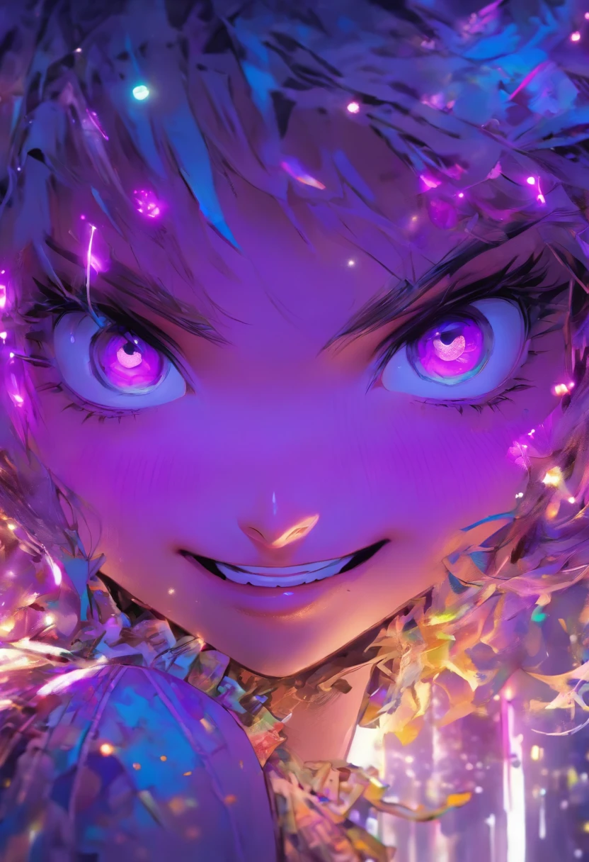 Happy girl, Centered, Looking at the camera, nearing perfection, Dynamic, shades of purple, Highly detailed, Digital painting, Art Station, concept-art, smooth, Sharp focus, illustration, Art by Carne Griffiths and Wadim Kashin, Detailed face, 4K