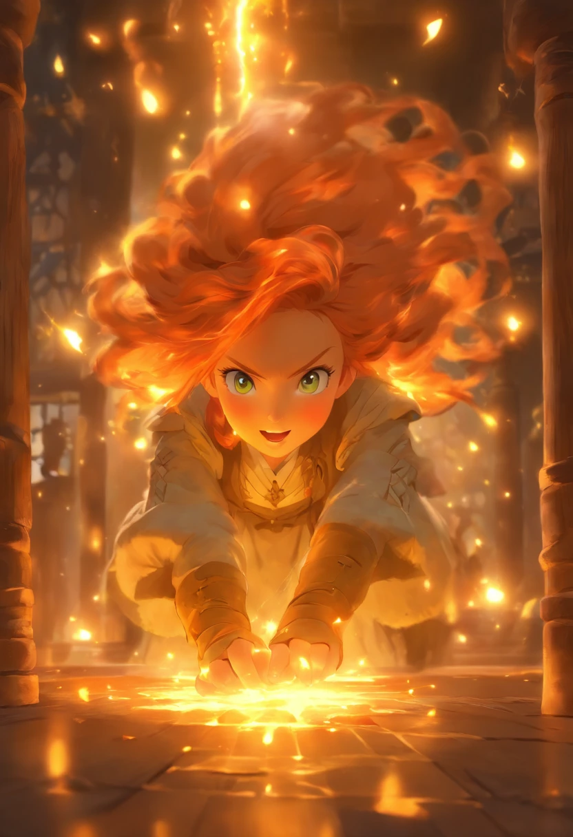 Young ginger woman, Medieval Story Tavern, Intricate details and colorful interior, Detailed intense sunrise lightning, Optimal geometry, award wining masterpiece, Ultra-complex shadows and lighting, BEST lighting, Best shadows, A busy, complex environment, trending on art station, Global illumination, Self-luminescence, with light glowing, Mijony style, art by Albert Bierstadt