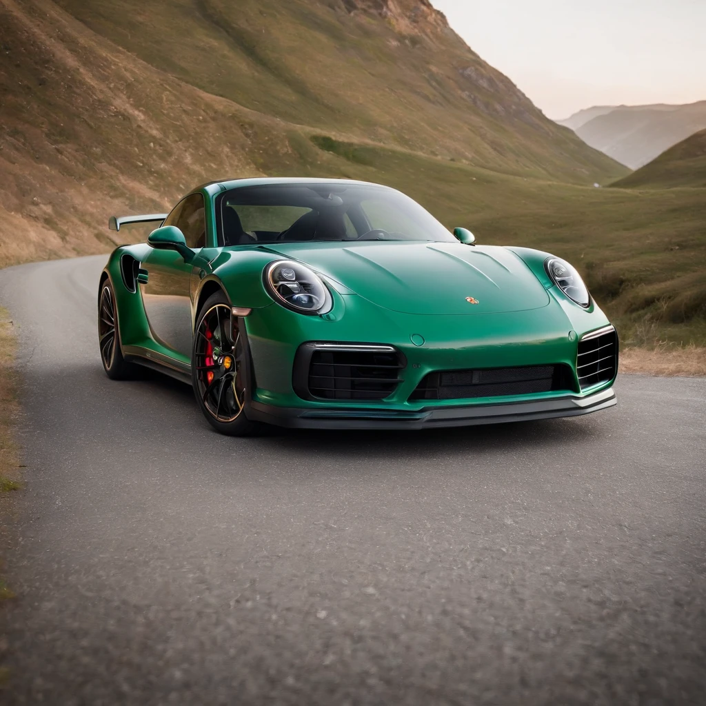 Sport Porsche 911 turbo s, ((green)), intense colors