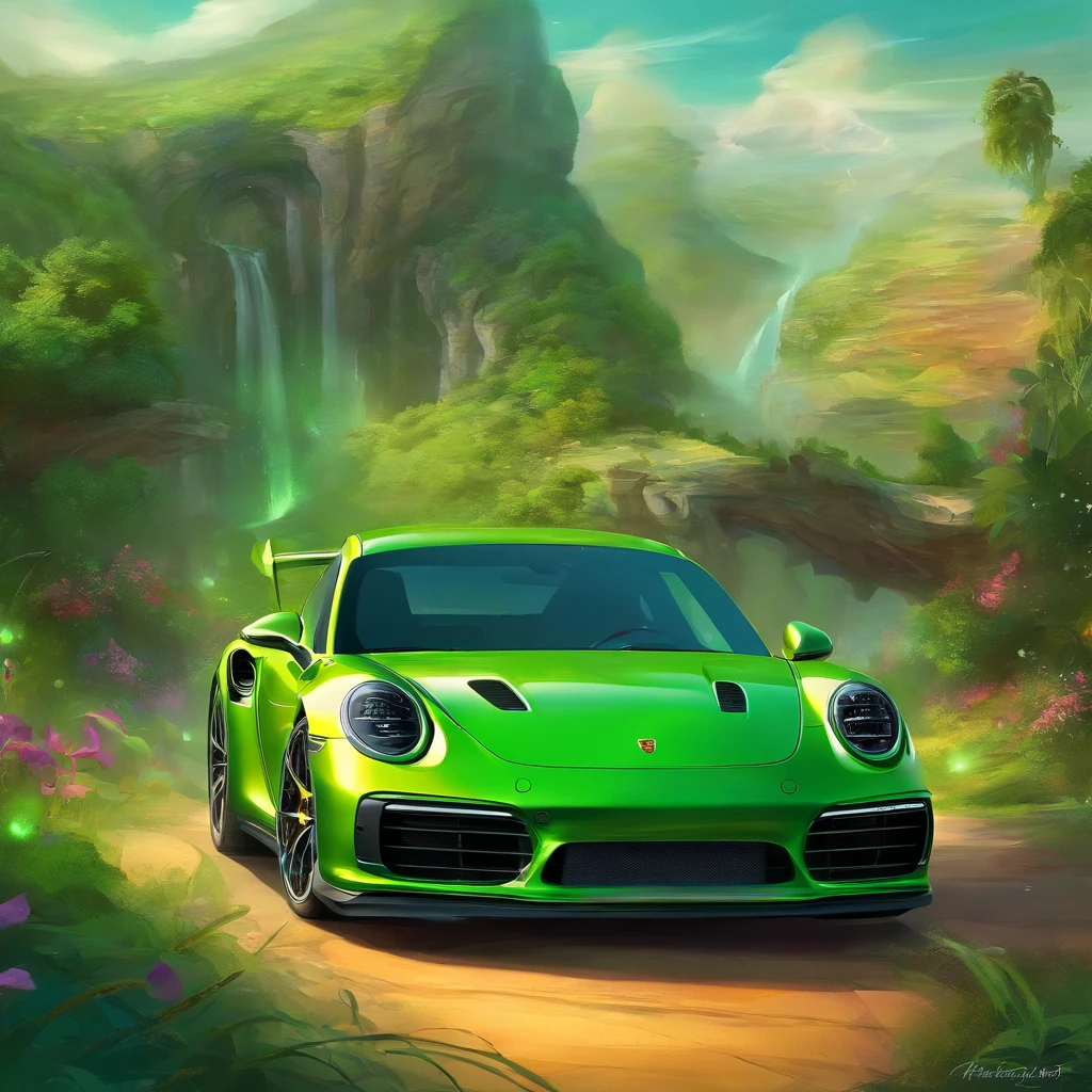 Sport Porsche 911 turbo s, ((green)), intense colors