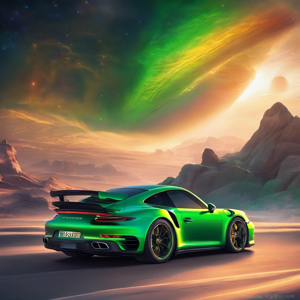 Sport Porsche 911 turbo s, ((green)), intense colors