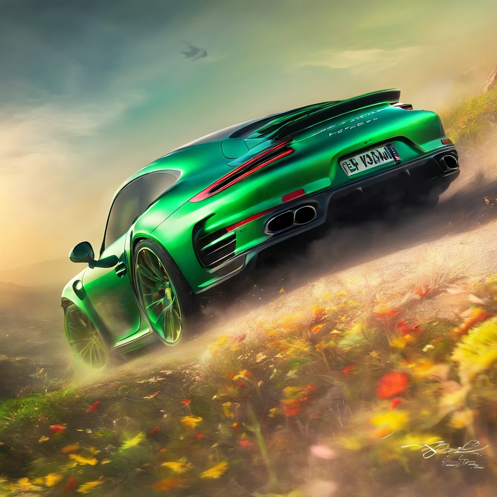 Sport Porsche 911 turbo s, ((green)), intense colors