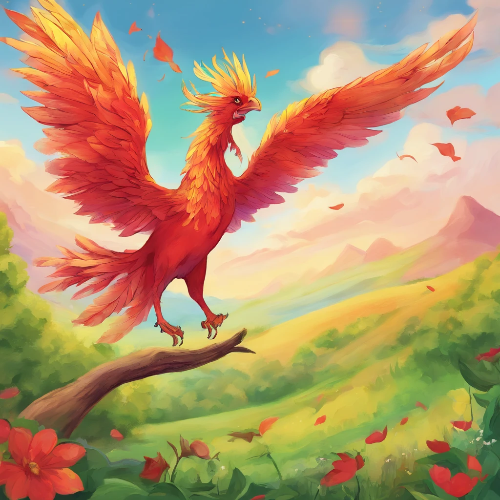 Phoenix reds invite lush greens for a dance as she strums up an enchanting tune, masterpiece, best quality