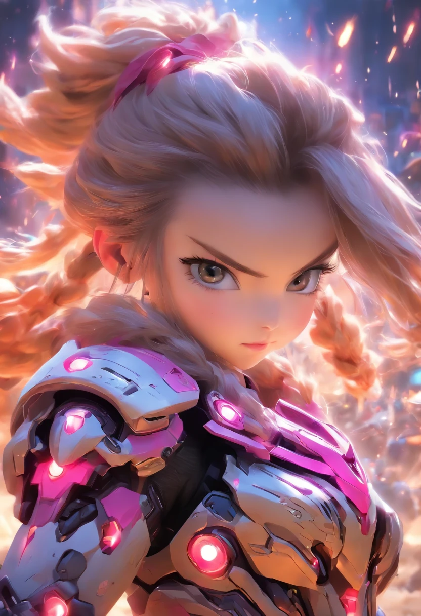 China-style,Q version of the sci-fi baby girl warrior,Cute and cute,StarCraft warrior armor,Huge firearms,opening fire,Towards me,Wasteland,Smudge,Meticulous portrayal,depth of fields,8k,A high resolution,tmasterpiece,Beautiful wallpapers,high qulity,high detal,s the perfect face,OC rendering,blur backgroun