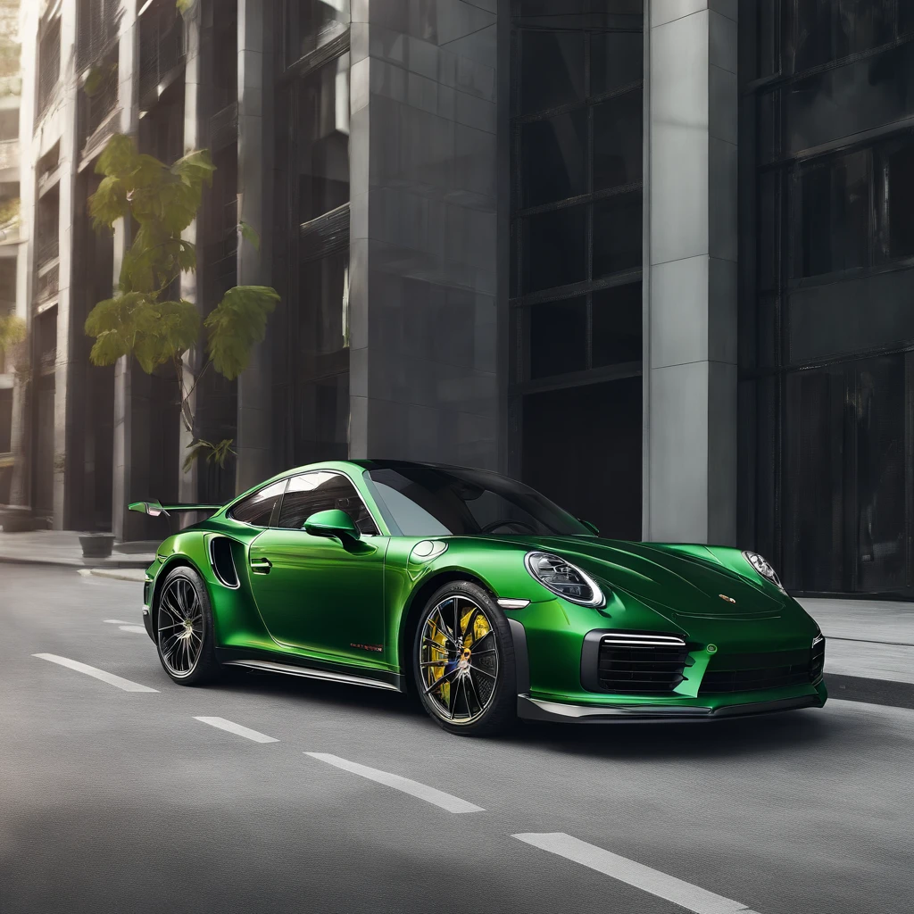 Sport Porsche 911 turbo s, ((green)), intense colors