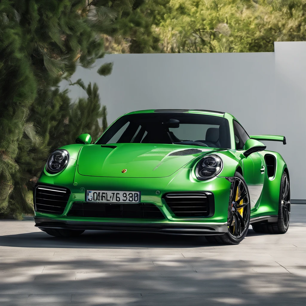 Sport Porsche 911 turbo s, ((green)), intense colors
