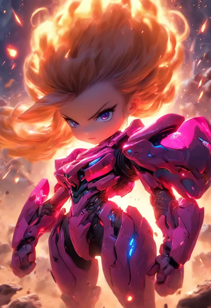 China-style,Q version of the sci-fi warrior,Cute and cute,StarCraft warrior armor,Huge guns,opening fire,Towards me,Wasteland,Full body like,Smudge,Meticulous portrayal,depth of fields,8K,A high resolution,tmasterpiece,Beautiful wallpapers,high qulity,high detal,s the perfect face,oc rendered,blur backgroun