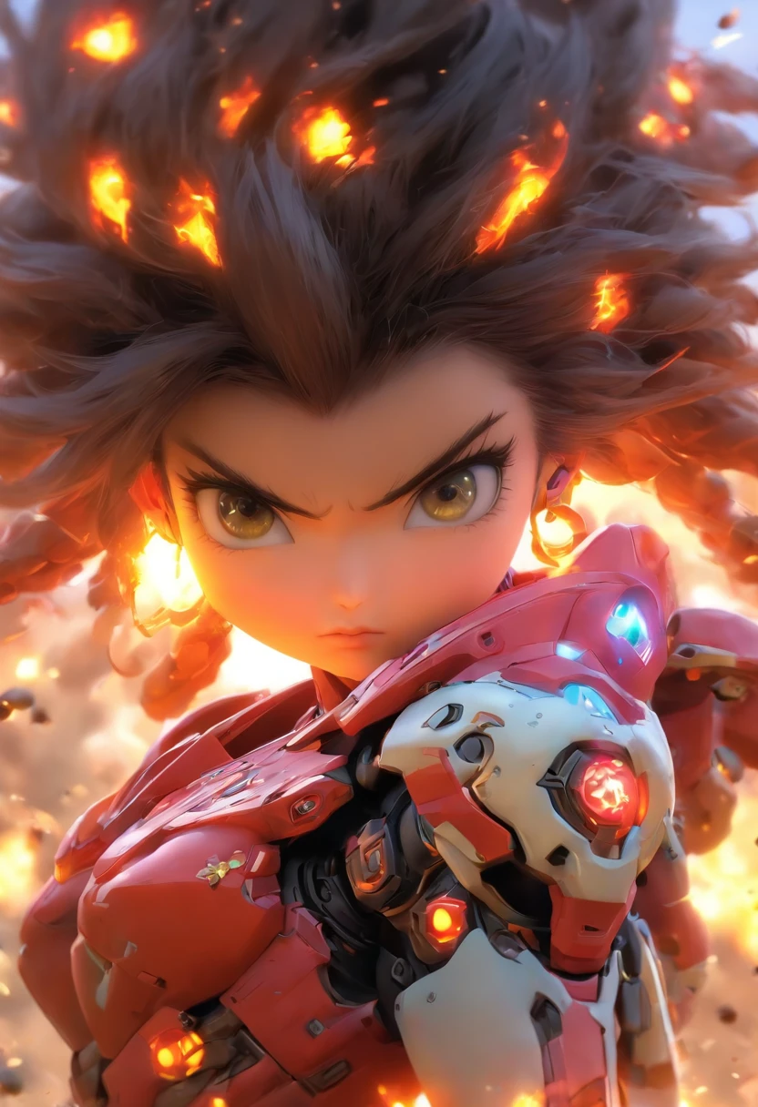 China-style,Q version of the sci-fi baby girl warrior,Cute and cute,StarCraft warrior armor,Huge guns,opening fire,Towards me,Wasteland,Full body like,Smudge,Meticulous portrayal,depth of fields,8K,A high resolution,tmasterpiece,Beautiful wallpapers,high qulity,high detal,s the perfect face,oc rendered,blur backgroun