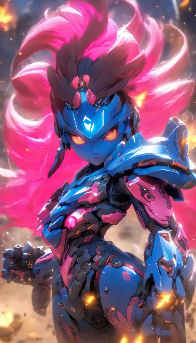 China-style，Q version of the sci-fi baby girl warrior，Cute and cute，StarCraft warrior armor，Huge guns，opening fire，Towards me，Wasteland，Full body like，Smudge，Meticulous portrayal，depth of fields，8K，A high resolution，tmasterpiece，Beautiful wallpapers，high qulity，high detal，s the perfect face，oc rendered，blur backgroun