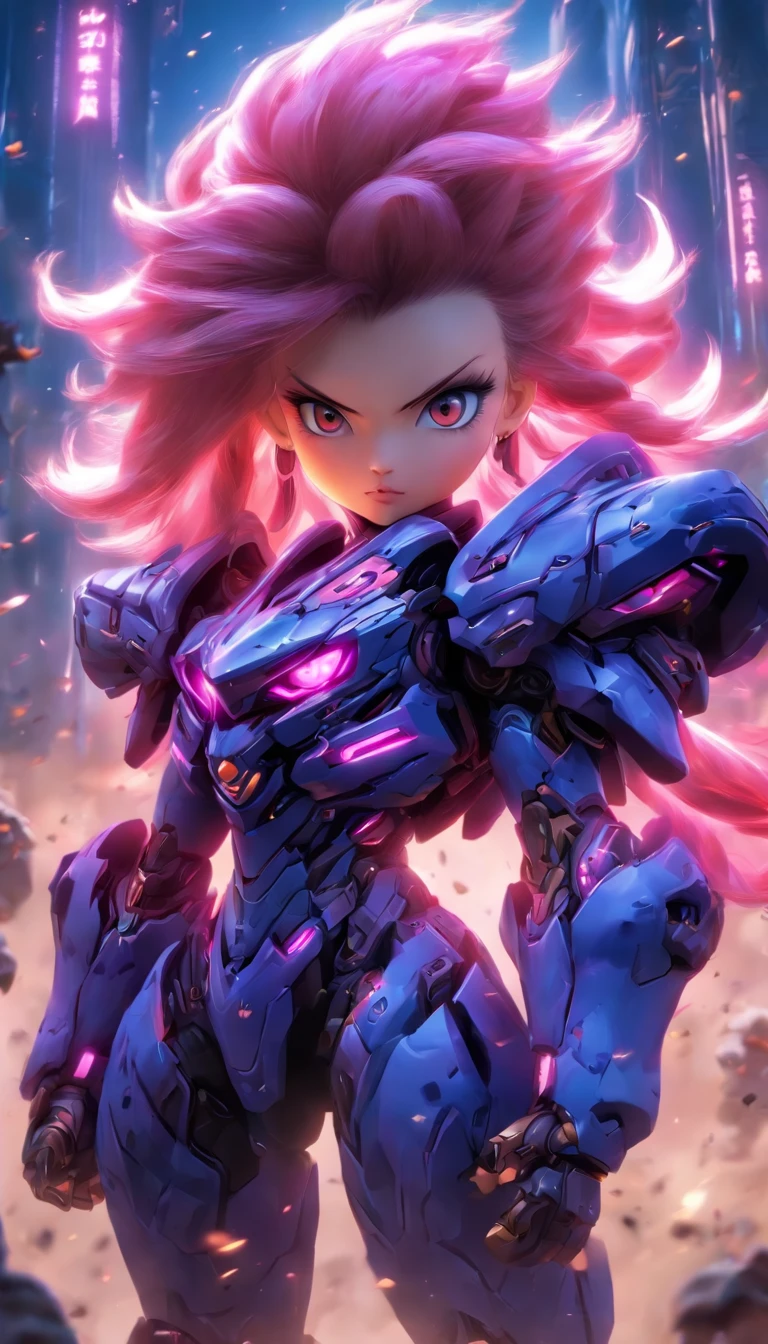 China-style,Q version of the sci-fi warrior,Cute and cute,StarCraft warrior armor,Huge guns,opening fire,Towards me,Wasteland,Full body like,Smudge,Meticulous portrayal,depth of fields,8K,A high resolution,tmasterpiece,Beautiful wallpapers,high qulity,high detal,s the perfect face,oc rendered,blur backgroun