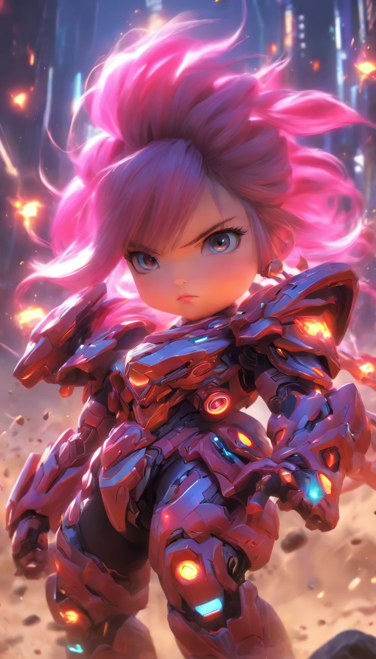 China-style,Q version of the sci-fi baby girl warrior,Cute and cute,StarCraft warrior armor,Huge guns,opening fire,Towards me,Wasteland,Full body like,Smudge,Meticulous portrayal,depth of fields,8K,A high resolution,tmasterpiece,Beautiful wallpapers,high qulity,high detal,s the perfect face,oc rendered,blur backgroun