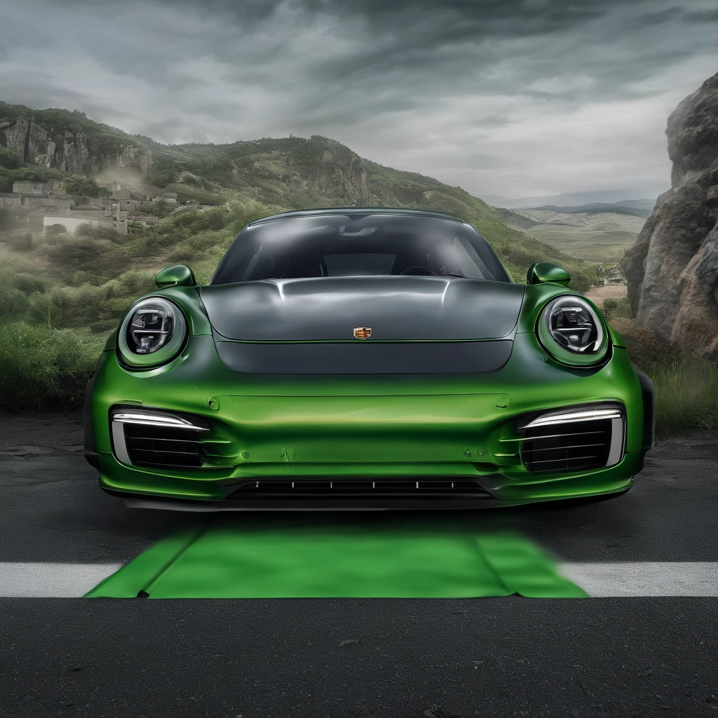 Sport Porsche 911 turbo s, ((green)), intense colors
