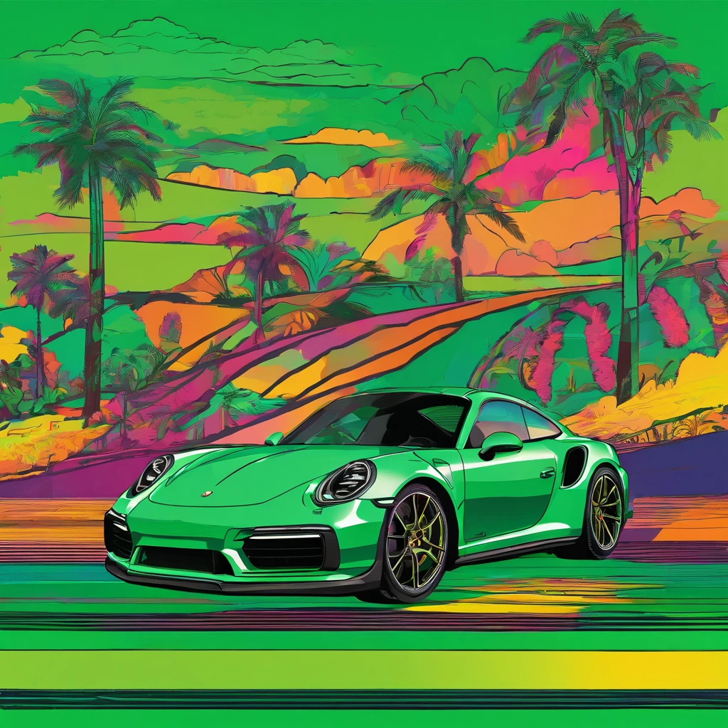 Sport Porsche 911 turbo s, ((green)), intense colors