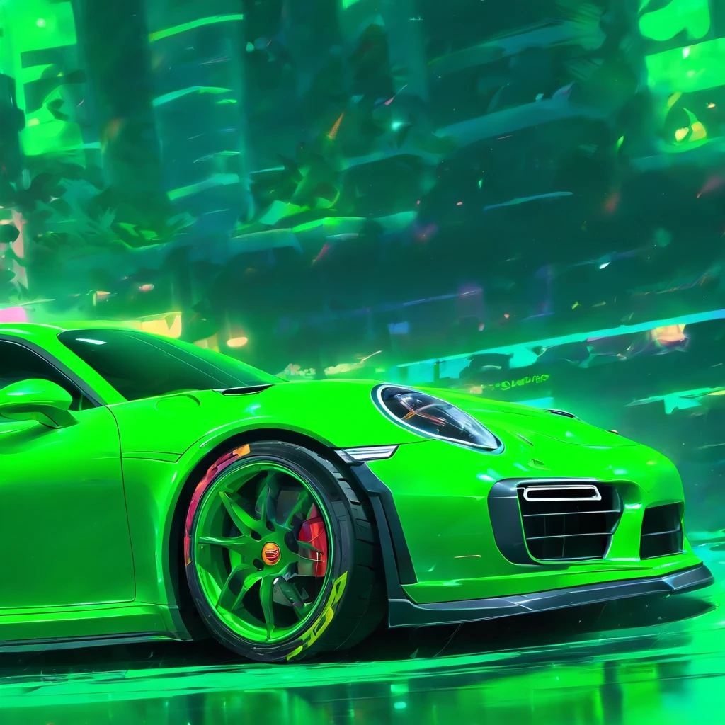 Sport Porsche 911 turbo s, ((green)), intense colors