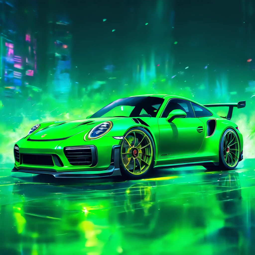 Sport Porsche 911 turbo s, ((green)), intense colors