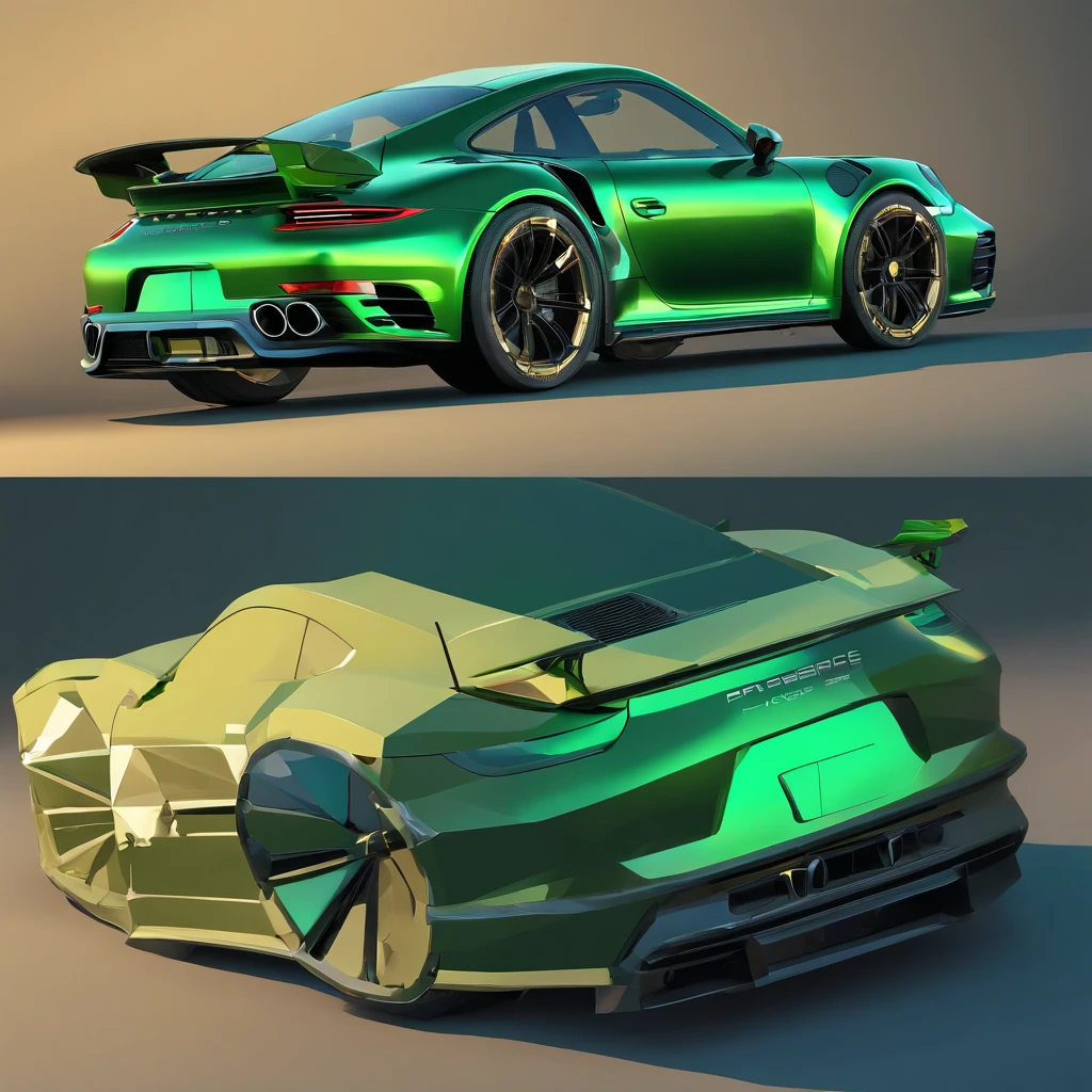 Sport Porsche 911 turbo s, ((green)), intense colors