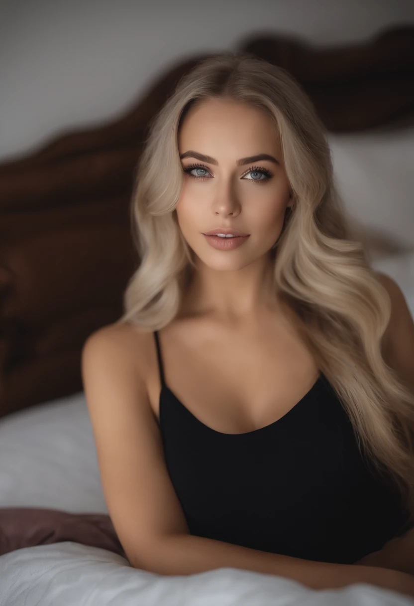 woman with matching tank top , Sexy girl with blue eyes, portrait sophie mudd, portrait corinna kopf, blonde hair and large eyes, Selfie einer jungen Frau, Augen im Schlafzimmer, Violet Myers, ohne Make-up, Natural makeup, Blick direkt in die Kamera, Gesicht mit Artgram, dezentes Make-up, Stunning full body shot, im Schlafzimmer, Spaltung, taking a selfie