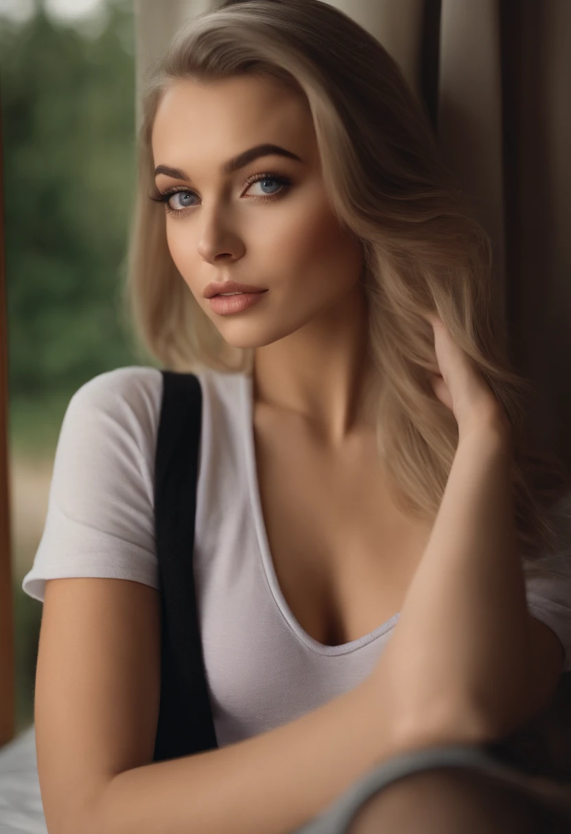 woman with matching tank top , Sexy girl with blue eyes, portrait sophie mudd, portrait corinna kopf, blonde hair and large eyes, Selfie einer jungen Frau, Augen im Schlafzimmer, Violet Myers, ohne Make-up, Natural makeup, Blick direkt in die Kamera, Gesicht mit Artgram, dezentes Make-up, Stunning full body shot, im Schlafzimmer, Spaltung, taking selfie, outside