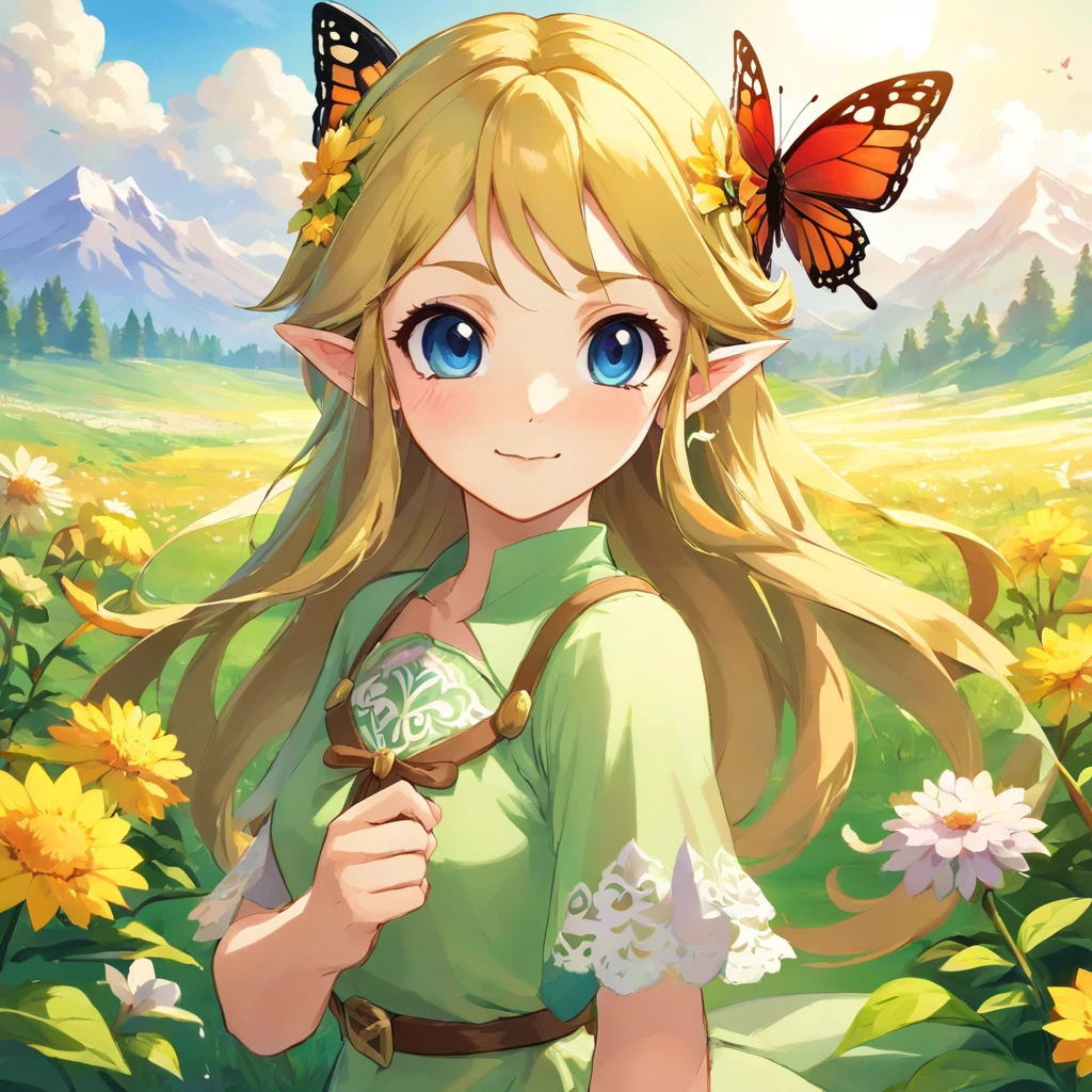 The butterfly does not wish to leave with the wind as it lingers lovingly among the flowers, masterpiece, best quality