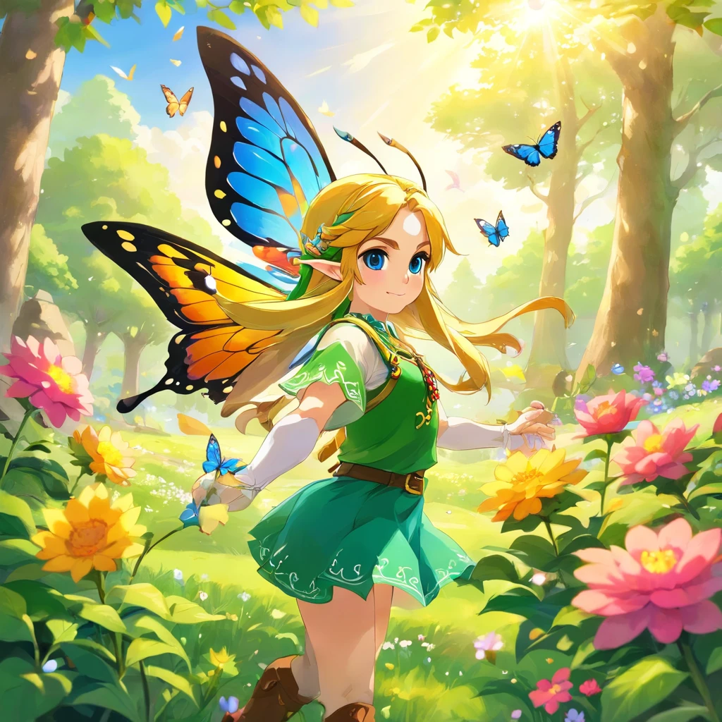 The butterfly does not wish to leave with the wind as it lingers lovingly among the flowers, masterpiece, best quality