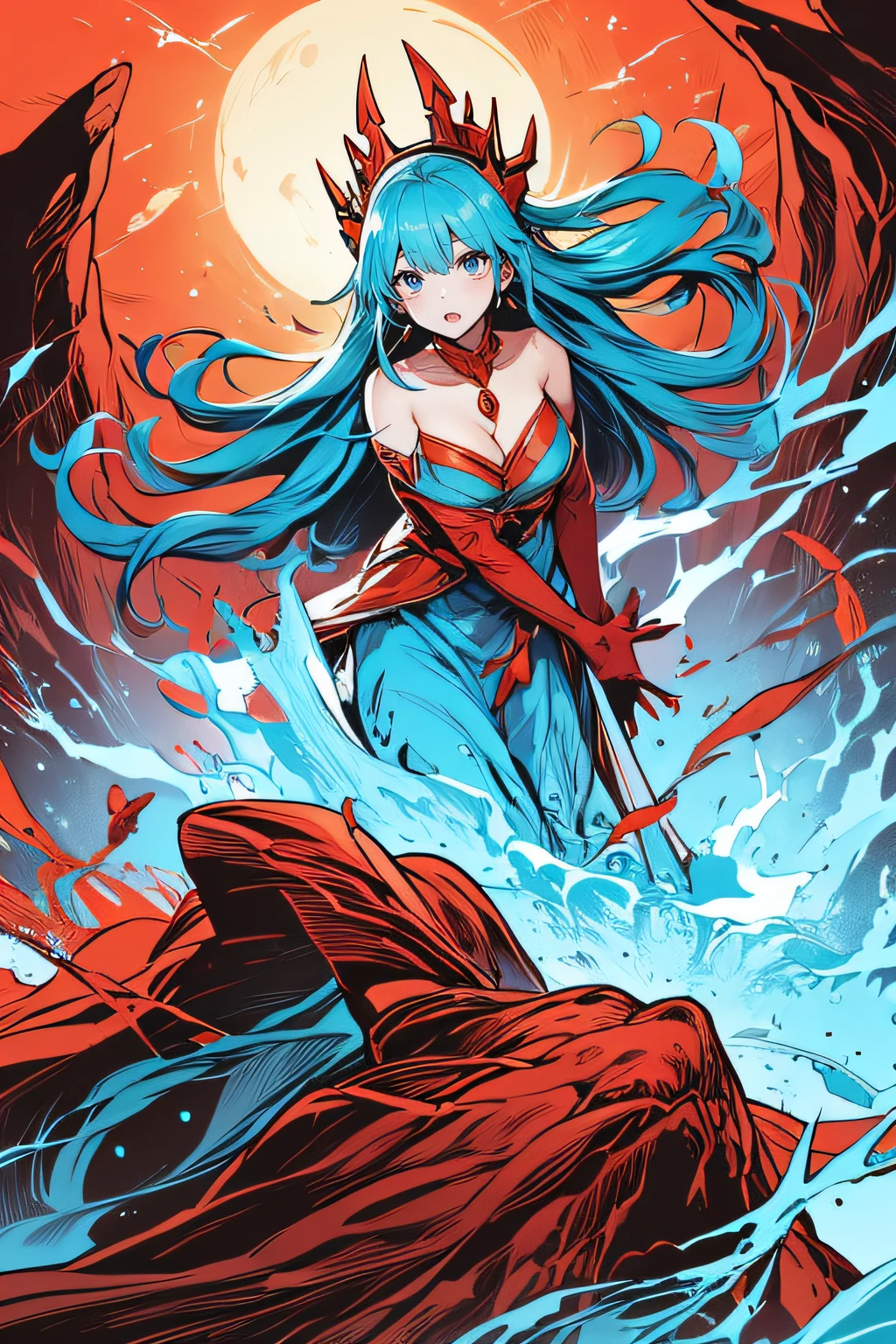 「Light Blue Tear Goddess vs Red Crown King」、Orange Flame