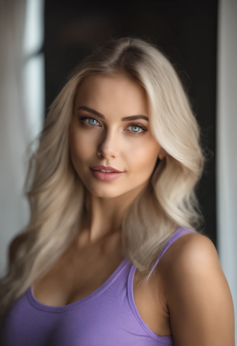 woman with matching tank top , Sexy girl with blue eyes, portrait sophie mudd, portrait corinna kopf, blonde hair and large eyes, Selfie einer jungen Frau, Augen im Schlafzimmer, Violet Myers, ohne Make-up, Natural makeup, Blick direkt in die Kamera, Gesicht mit Artgram, dezentes Make-up, Stunning full body shot, im Schlafzimmer, Spaltung, taking selfie, outside