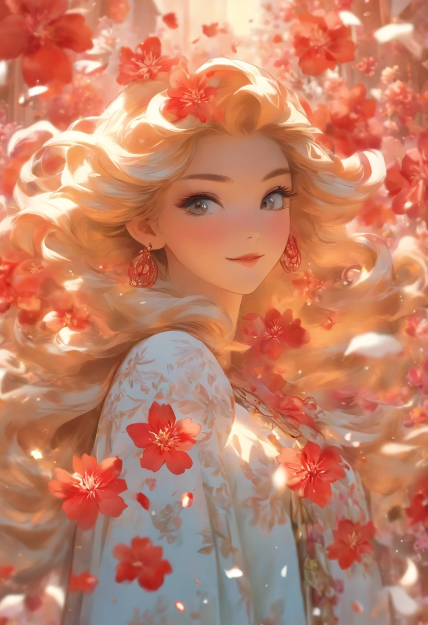 (ellegance: 1.2), opulent, long whitr hair, ventania, (ellegance: 1.3), (petals: 1.4),(((Masterpiece))),(((Best quality at best))),((ultra - detailed)),(illustratio),(dynamic angle),((floatking)),((Loose hair)),(Solo),(1girll) , (( (Detailed anima face))),((Beautiful detailed face)),collars,Beautiful detailed eyes,(Gradient color eyes),(( (Colored eyes))),(((coloured background))),(((high saturated))),(((Surrounded by colorful splashes))),Pomegranate flowers,red colour,fiery red,Petals are layered,It gives a delicate feeling,It is a symbol of summer,It's passionate,Full of life and vitality,The flowers are brightly colored,The flowers are large and eye-catching,Let people see its beauty at a glance,auspicious、A symbol of prosperity,Commonly used for decoration and carving