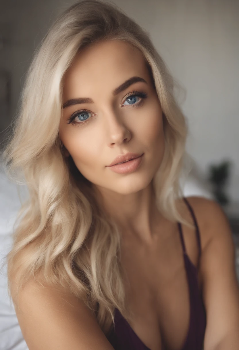 woman with matching tank top , Sexy girl with blue eyes, portrait sophie mudd, portrait corinna kopf, blonde hair and large eyes, Selfie einer jungen Frau, Augen im Schlafzimmer, Violet Myers, ohne Make-up, Natural makeup, Blick direkt in die Kamera, Gesicht mit Artgram, dezentes Make-up, Stunning full body shot, im Schlafzimmer, Spaltung, taking selfie, outside