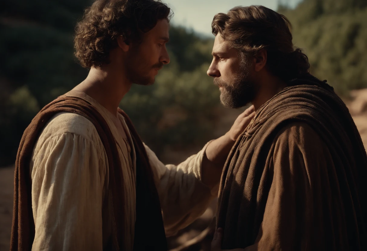 Portrait of Abraham saying goodbye to his servant, e de Ismael, um de 15 anos, land of Canaan