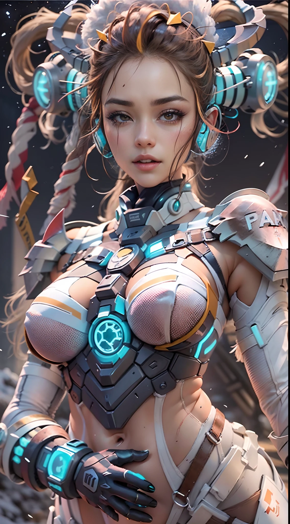 In a very grand scene，The extra-large wide-angle lens captures the appearance of a female centaur。（She is traveling through the stars：9.9），She is tall，It has the ultimate curvy beauty，The muscles are slender and firm，Beautiful lines。Her facial features are tough and coquettish，Always with a sunny smile。She wears special tight-fitting equipment with a strong sense of technology，Step on multifunctional off-road style heels，Delicate and practical protective gear is worn on the hands, feet, wrists, neck and shoulders。The detection equipment around you flashes various cue lights and neon-like information screens，Let her exude a charming brilliance。Use Midjourney's advanced tools，Design special tight-fitting equipment for female centaurs，Highlight her unique physiological characteristics and appearance details，Add realism。And in her adventure scene，Spectacular views of nature，Such as the sky where storms and sunny days alternate、Brilliant rivers of stars and auroras、The snow-capped summit of Mount Everest、Fireworks in the mountain town, etc。ao mesmo tempo，Away from the hustle and bustle of Long Beach Pier is a neon-lit spaceship docked，Create a fantastic scene。Use Midjourney's advanced tools and multiple color palettes、Brush Strokes、Texture tools and model packages，It shows a sense of atmosphere where beauty and charm coexist。The charm of the female centaur is highlighted through color and lines，Enhance realism with detailing，Create a surreal dreamy feeling。Additionally，Use Midjourney's tools to add a variety of extreme sports gear and cultural trinkets to the female centaur，Create intricate hairstyles and outfits，Give her a sense of premium。She never flinches，Regardless of the terrain，can respond quickly，Even the extreme geography and dangerous terrain of aliens cannot stop her。Use Midjourney's powerful tools，You can do it with incredible detail and beauty，Bring this ultra-grand and beautiful scene to life。Ultra-grand scenes，super wide shot， hdr，（真实感，Masterpiece quality，