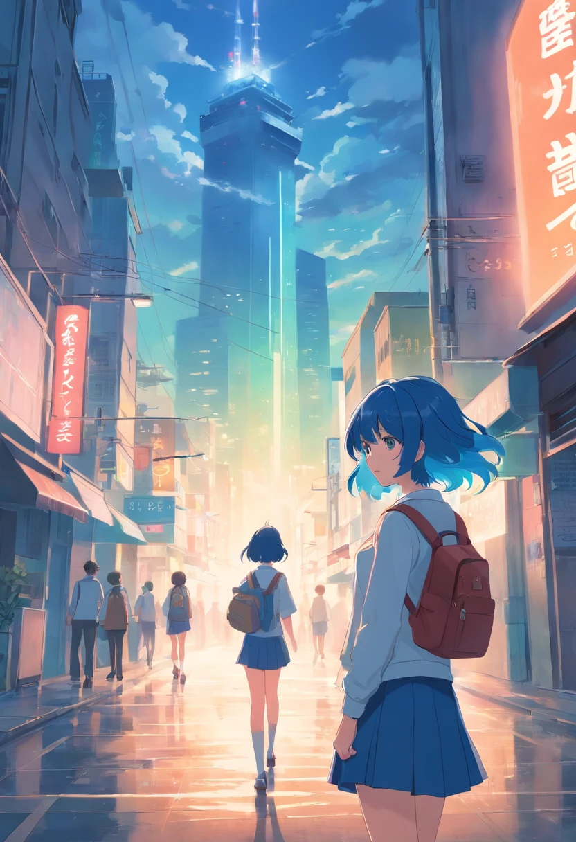 smog, Blue hair, retina, Masterpiece, beste-Qualit, high school uniform