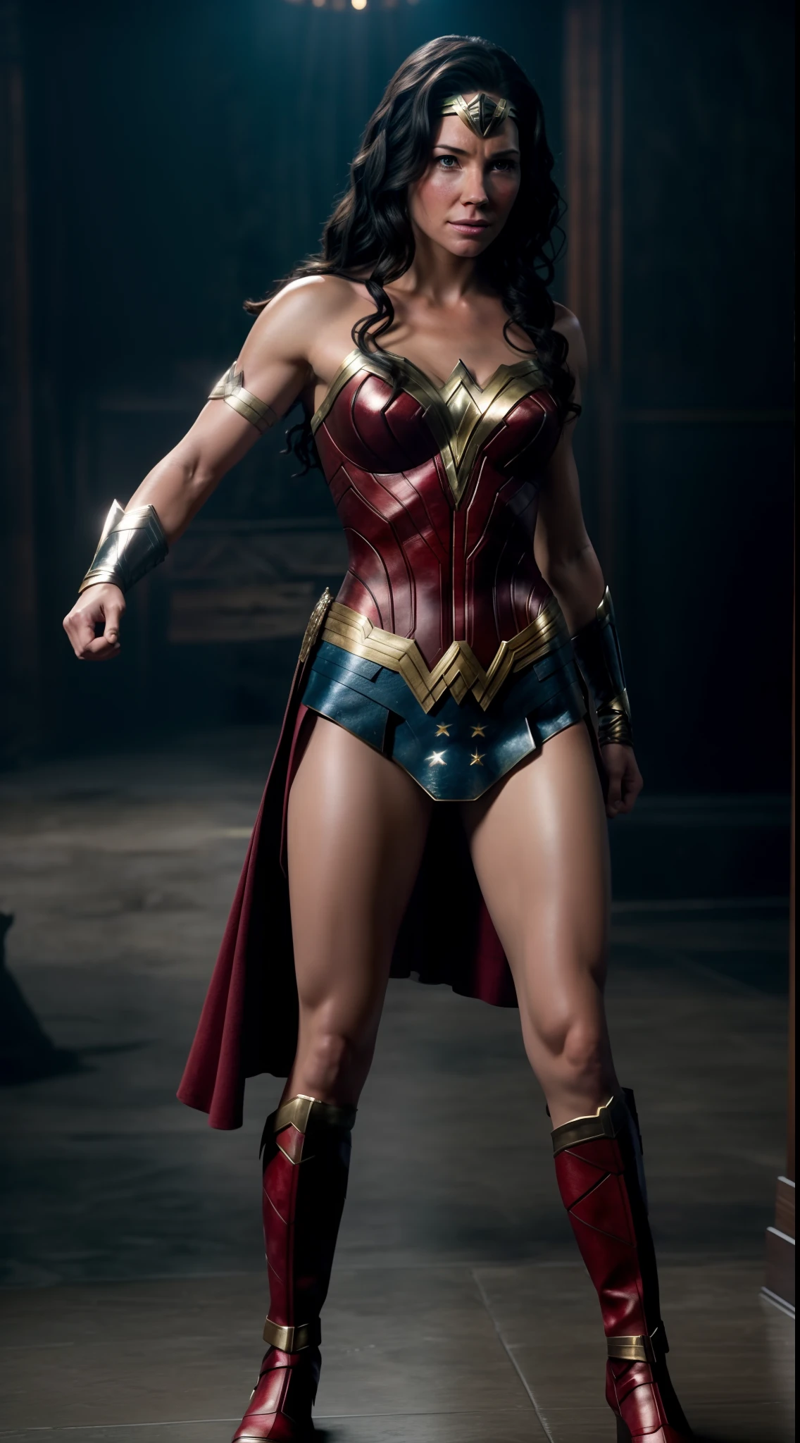 Evangeline Lilly dressed as Wonder Woman, full body, hyper realistic, 4k cinematic quality