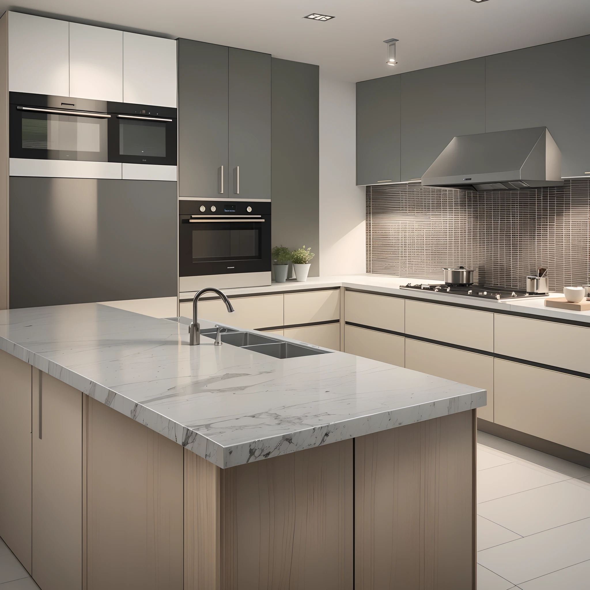 design a modular minimalist kitchen with neutral colours --auto --s2